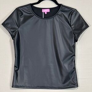 Edikted Faux Leather Black Short Sleeve Top NWT Side Zip Shirt XL
